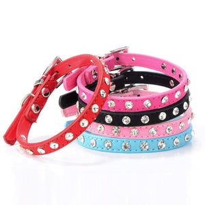 Super Deal Rhinestone Adjustable Leather Dog Puppy Cat Collars Necklace Neck #01