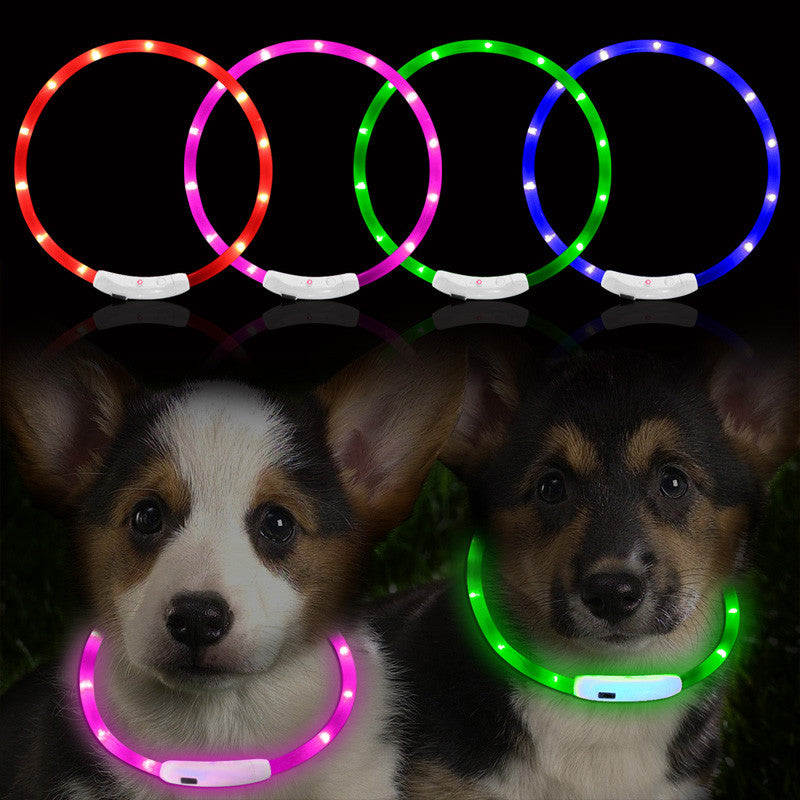 Luminous USB Rechargeabl  LED Pet Dog Cat Collar Night Safty Collar 3 Mode Flashing Glow In The Dark 70cm / 27.5" Pet Supplies